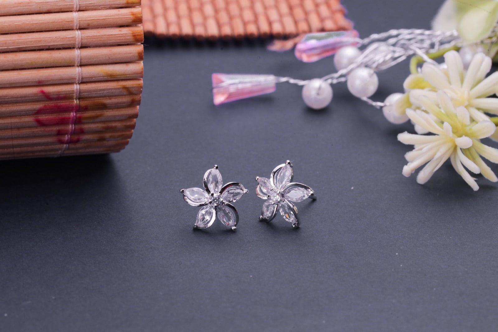 Five Diamond Petal Spark Earrings For Women